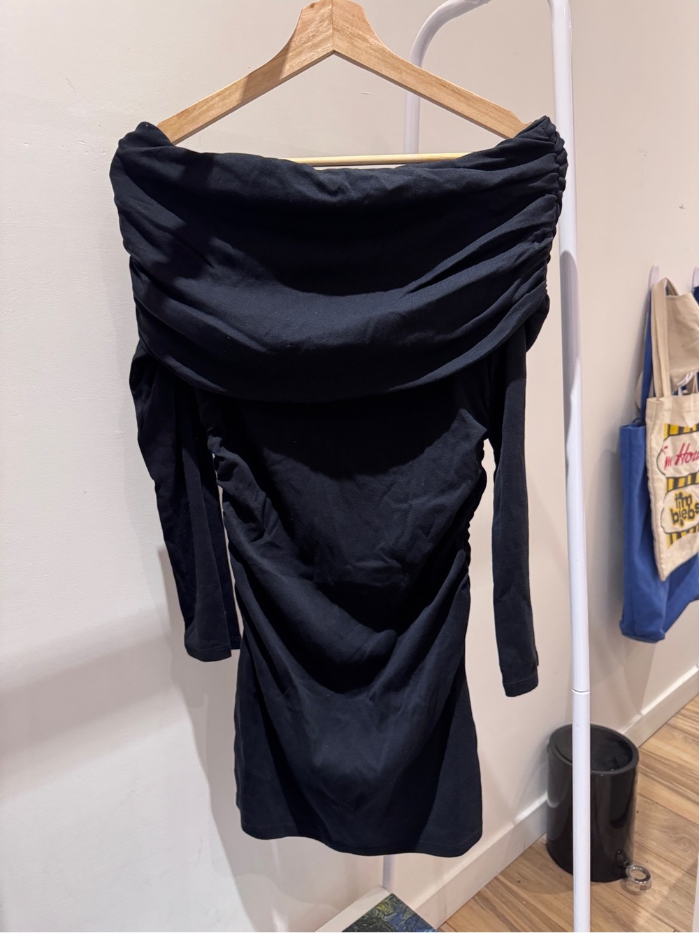 Zara Black Off-Shoulder Ruched Mini Dress